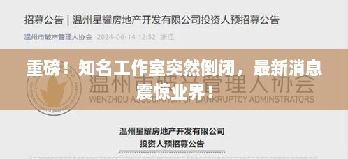 重磅！知名工作室突然倒闭，最新消息震惊业界！